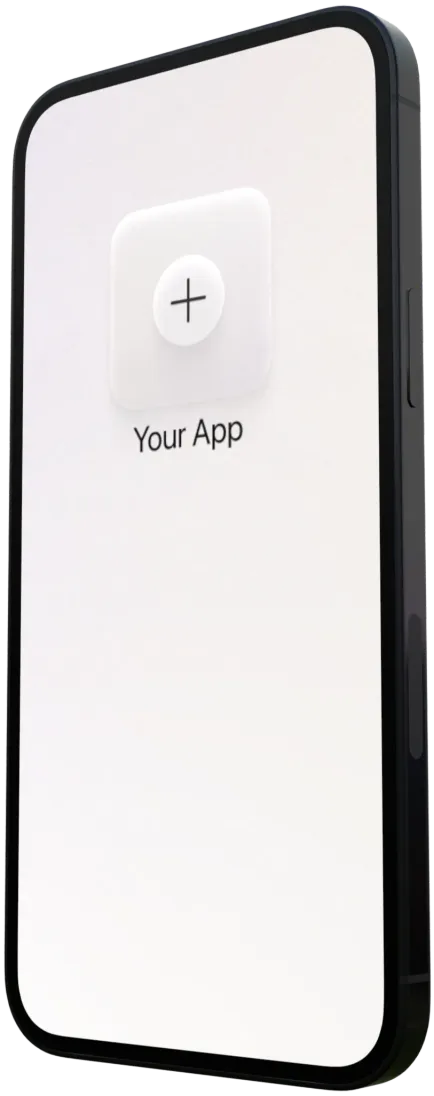 A phone home screen with a single blank app icon labelled “Your App”